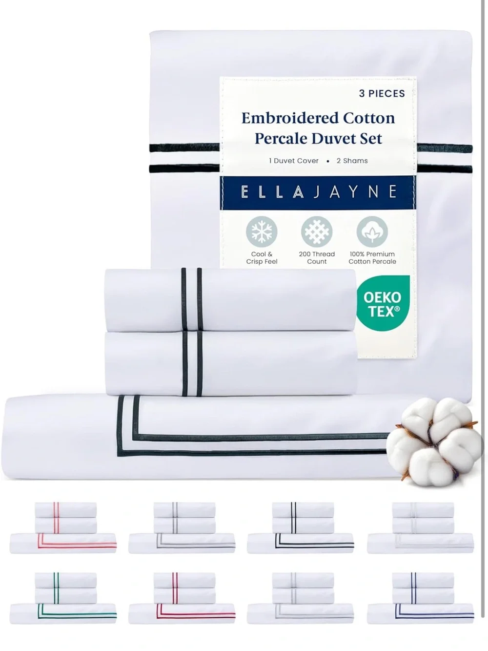 NEW Ella Jayne Duvet Cover Queen Size (3 Pieces), 100% Cotton Percale